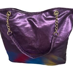 Vibrant Purple Tote with Gold Chain by [Brand]